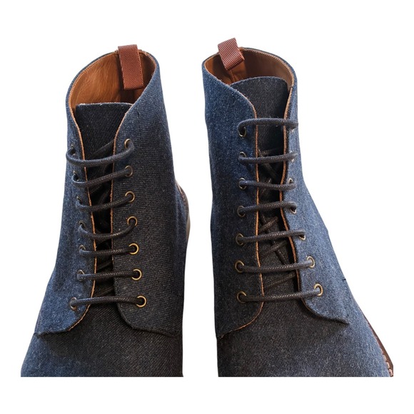 Taft Mens Cap Toe Lace Up Boots Denim Blue Leather Ankle Dress Boots - Picture 6 of 15